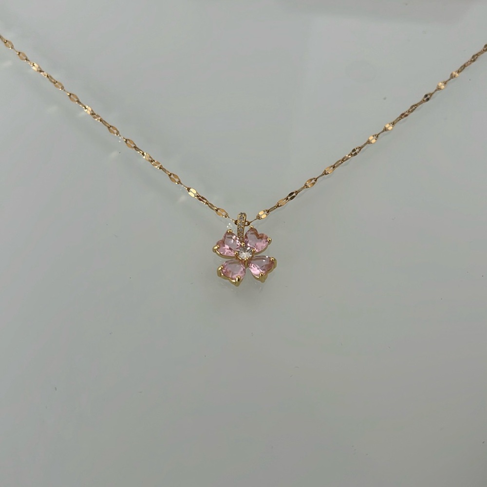 Pink Flower Gold Filled Non Tarnish Necklace